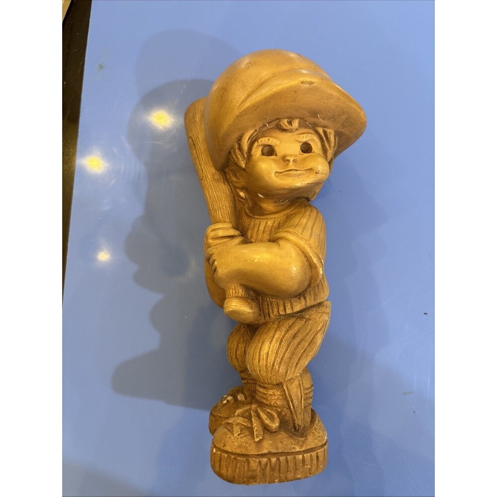 1970s Bill Mack's Fannykins 'Slugger' Figurine - Vintage Chalkware Baseball 9”